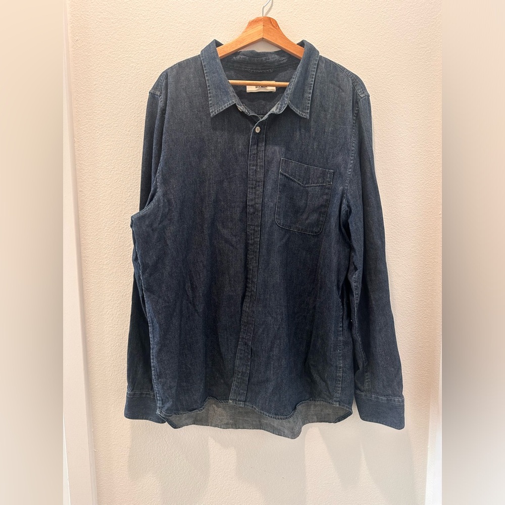Buck Mason Men's Dark Blue Draped Twill Pocket Long Sleeve Denim Shirt Size XXL